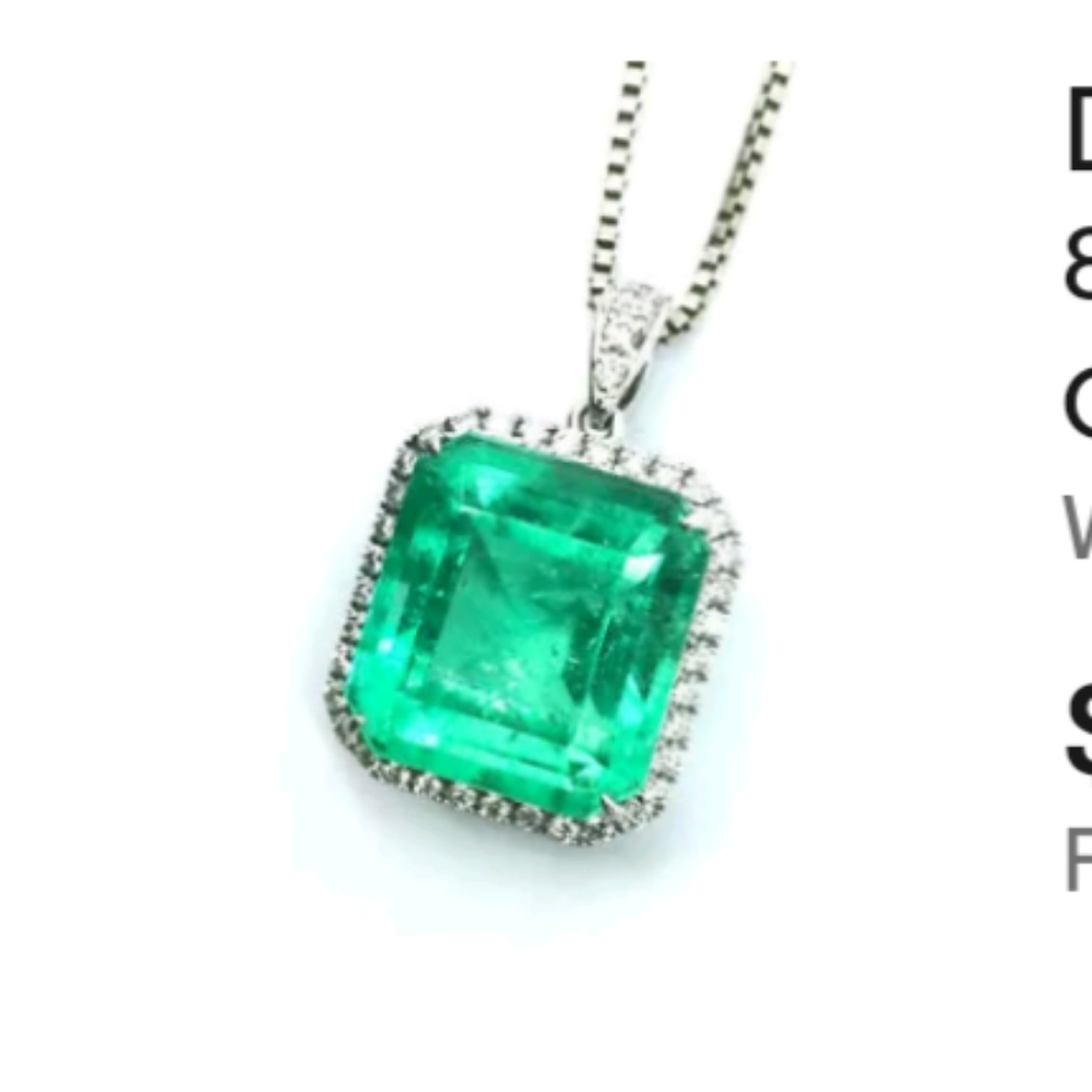 8.52ct Huge Natural Columbian Emerald and diamond pendant and chain!!! - Picture 1 of 16